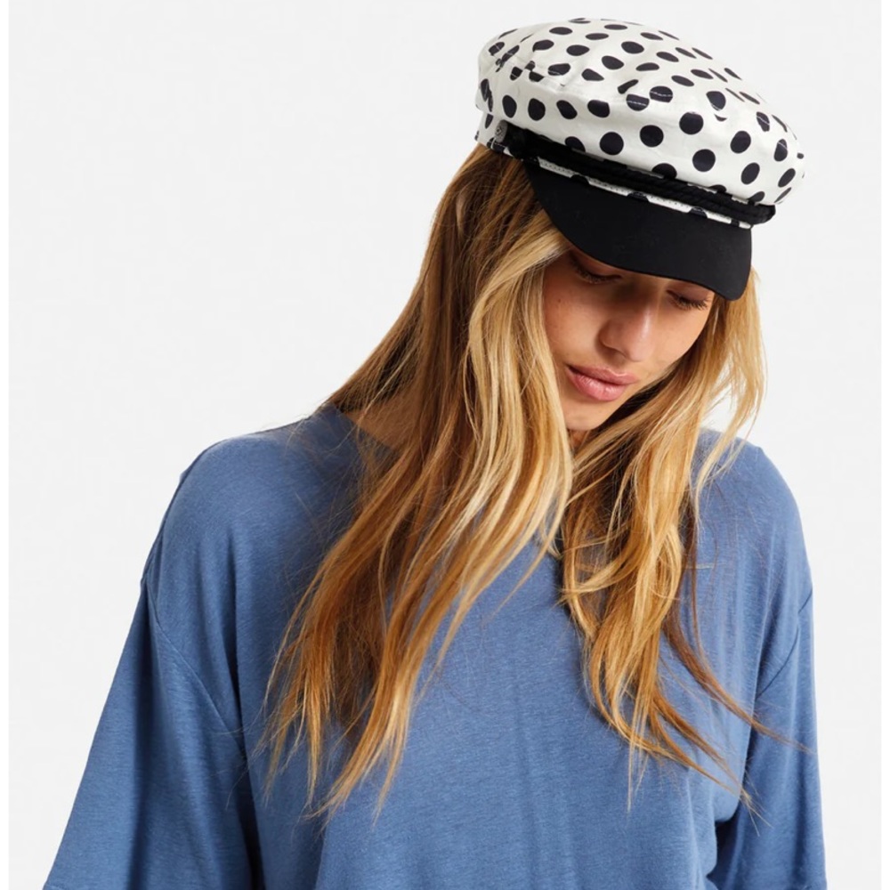 NWOT Brixton Asland Cap in White with Black Polka Dot Print - Size Medium